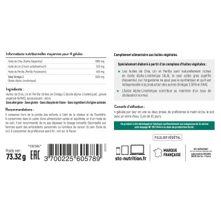 Oméga 3 Végétal STC Nutrition: Tonus mental - 120 gélules - Vegan