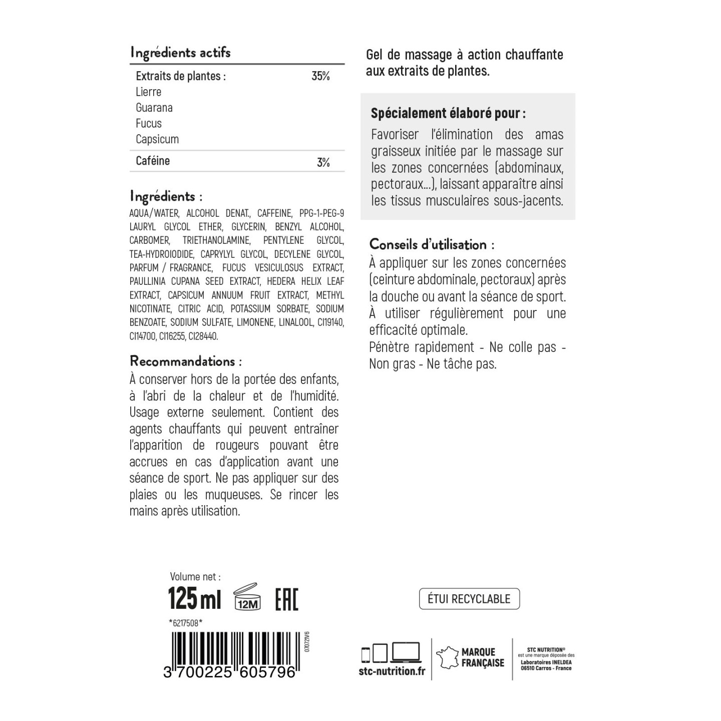 Burn Fat® Gel STC Nutrition : Séchage + définition musculaire - 125ml