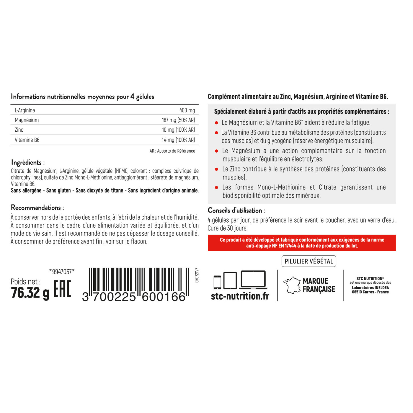 ZMA Complex STC Nutrition: Compléments anti-fatigue - 120 gélules