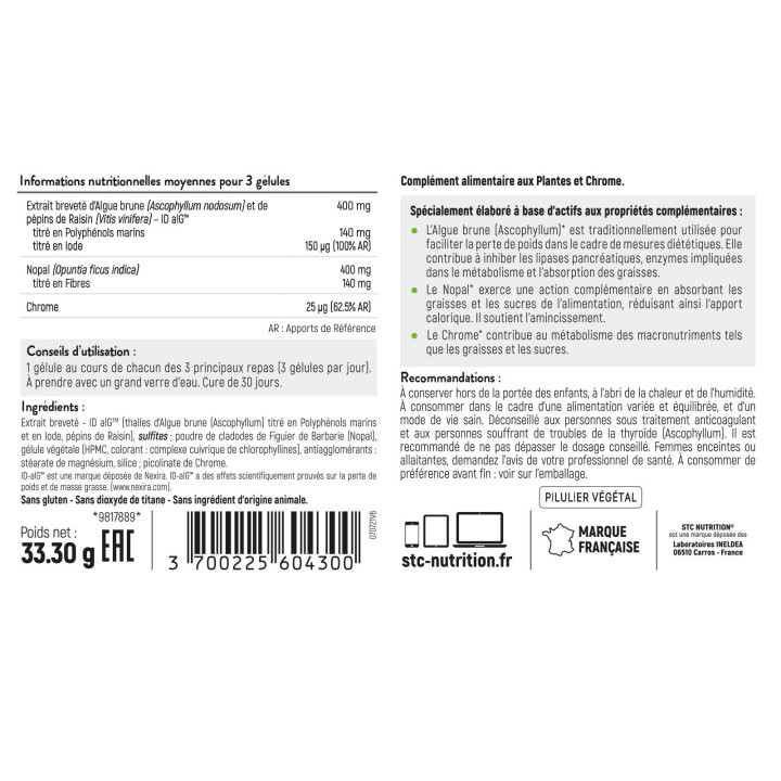 Killercal STC Nutrition: Perte de poids - 90 gélules - Vegan - Breveté