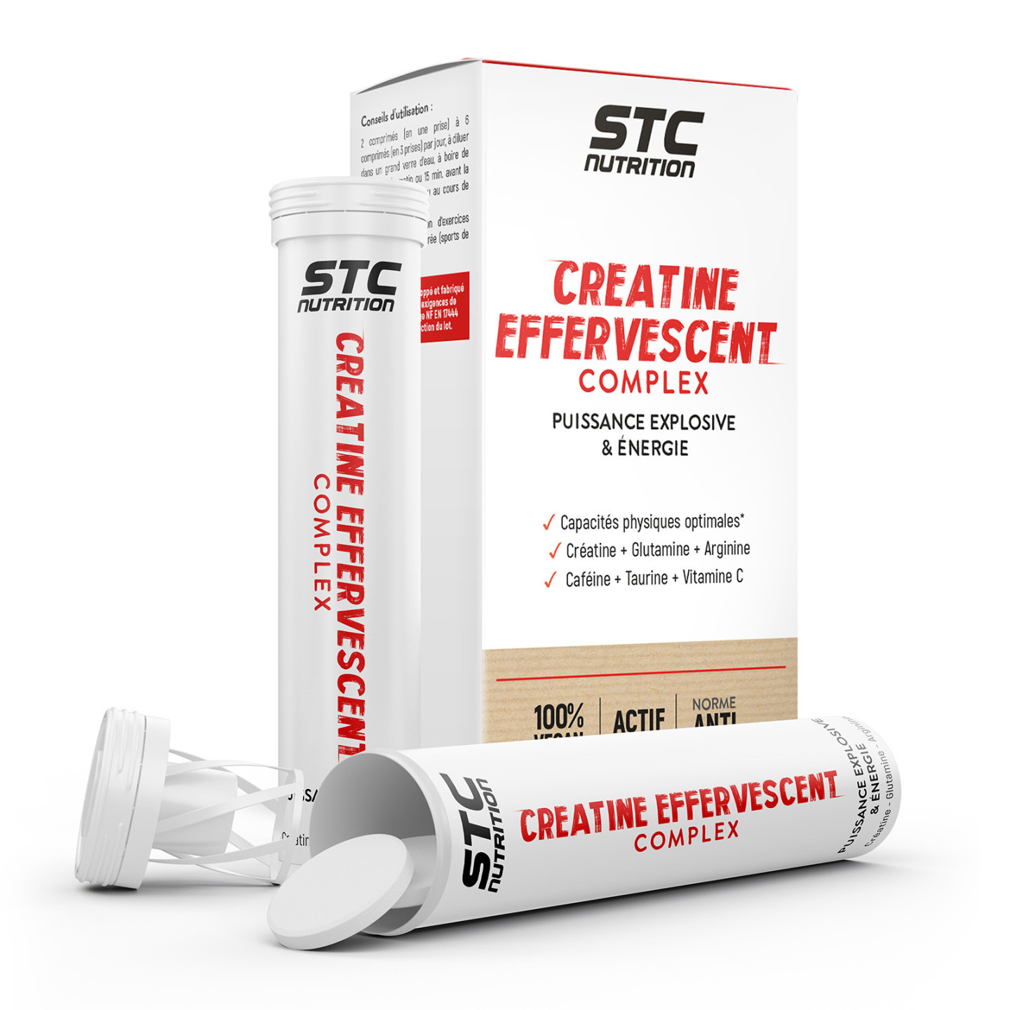 Créatine effervescente STC Nutrition: Puissance musculaire - 30 comprimés