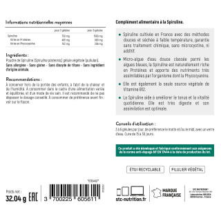 SPIRULINE 1500 STC Nutrition - Cultivée en France - 90 gélules - Vegan