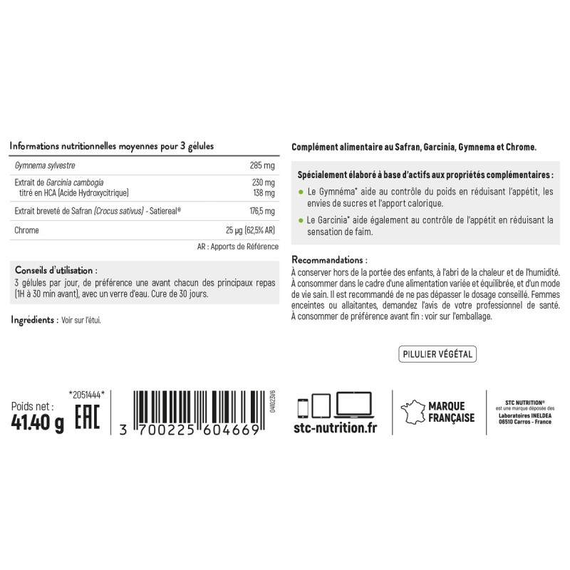 SATIELINE® - Action stop faim & fringales - Vegan - Cure 30 jours SATIELINE® - Action stop faim & fringales - Vegan - Cure 30 jours