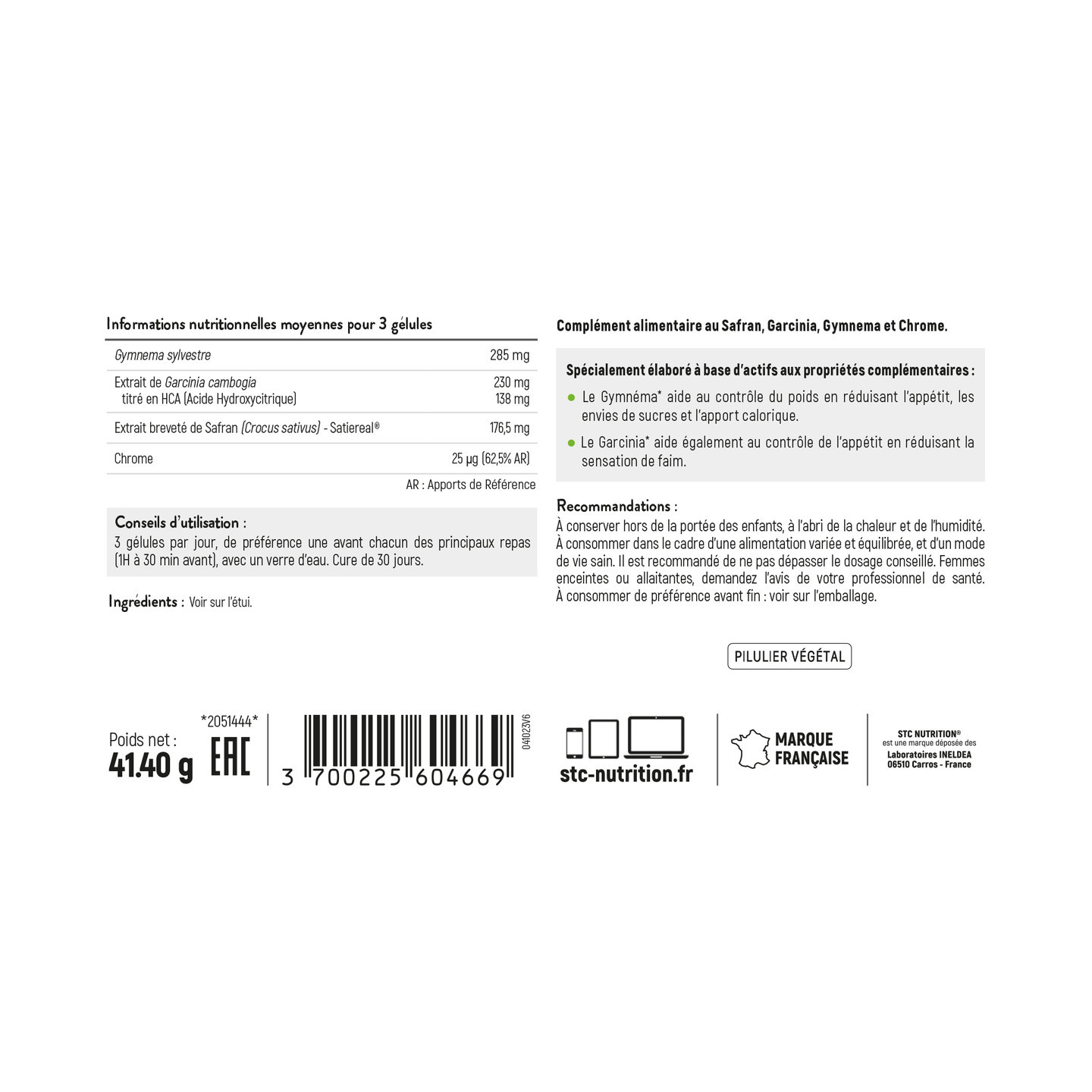 Satieline STC Nutrition: Action stop faim et fringales - 90 gélules