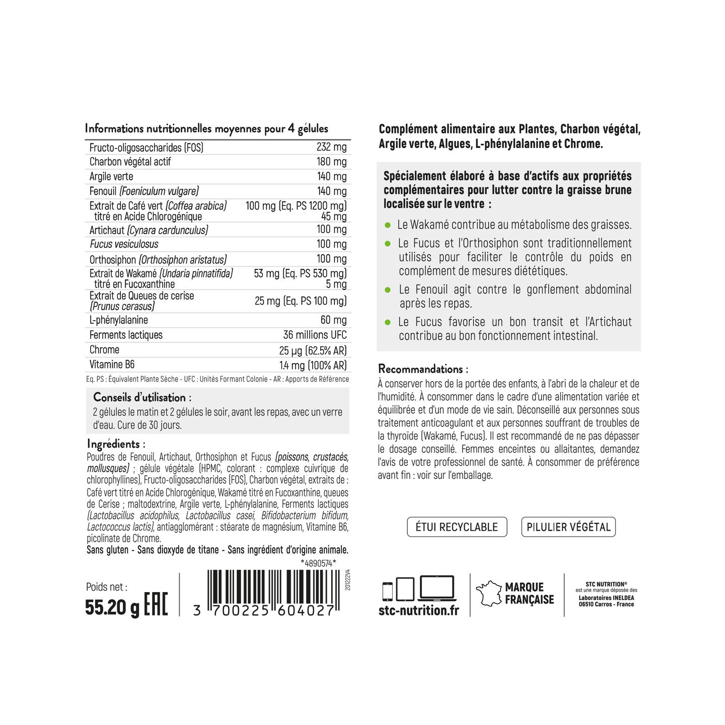 Taille Abdos Ventre Plat STC Nutrition 120 gélules - Brûle-graisses