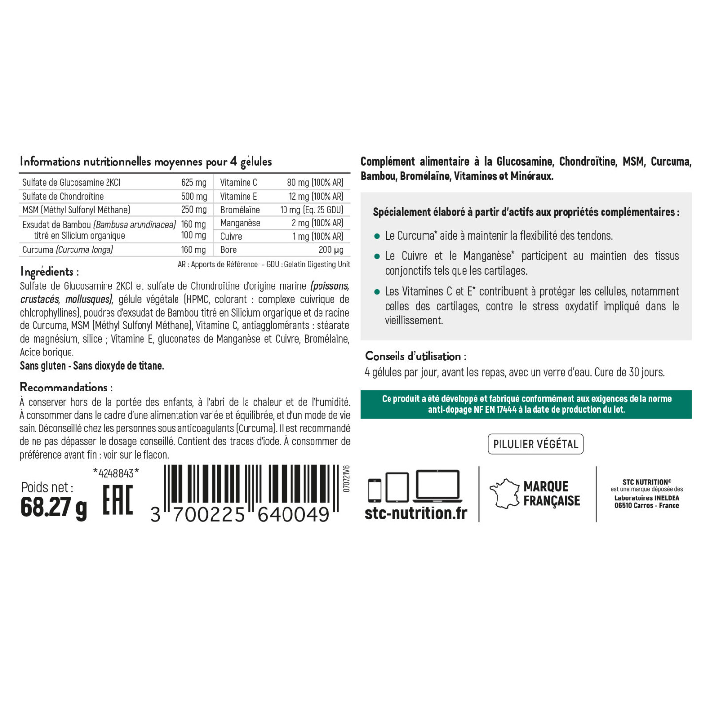 ARTROSAMINE - STC - Ingrédients articulations - Sporfoodcenter