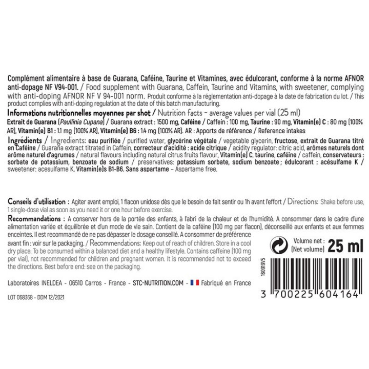 Guarana Shot STC Nutrition: Monodose stimulante coup de fouet - 25ml