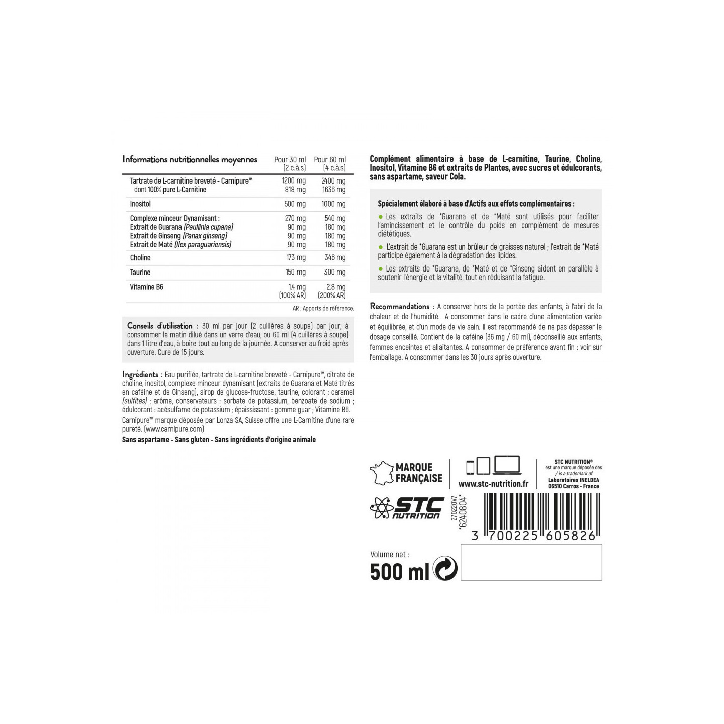 L-Carnitine Phyto Synergisée STC Nutrition: Boisson Brûle-graisses